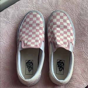 pink checkered slip on vans